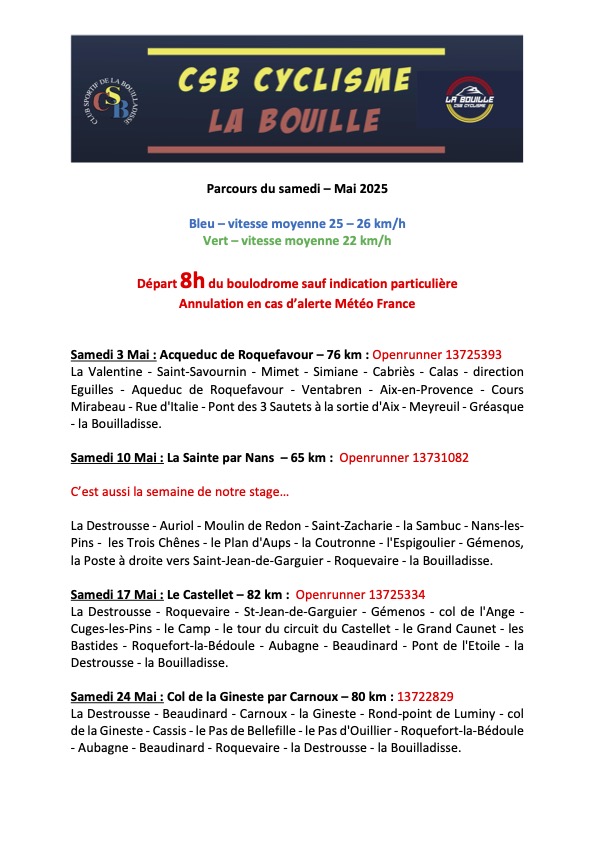 Parcours MAI 2025 Samedi