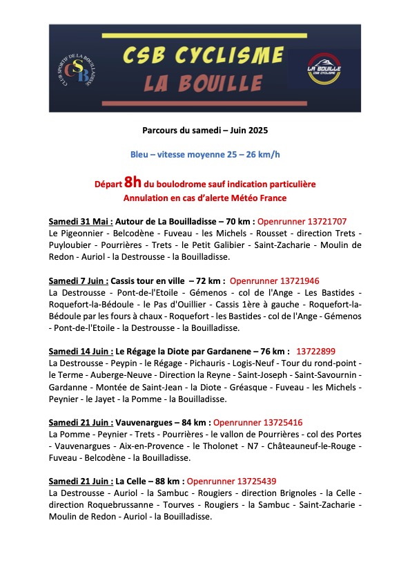 Parcours Juin 2025 Samedi